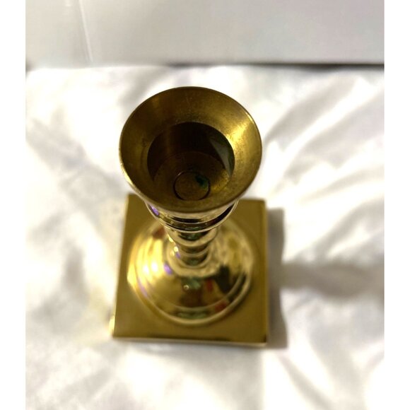 Vintage Solid Brass 5” Taper Candle Holder Square Base Classic Decor - Picture 6 of 6